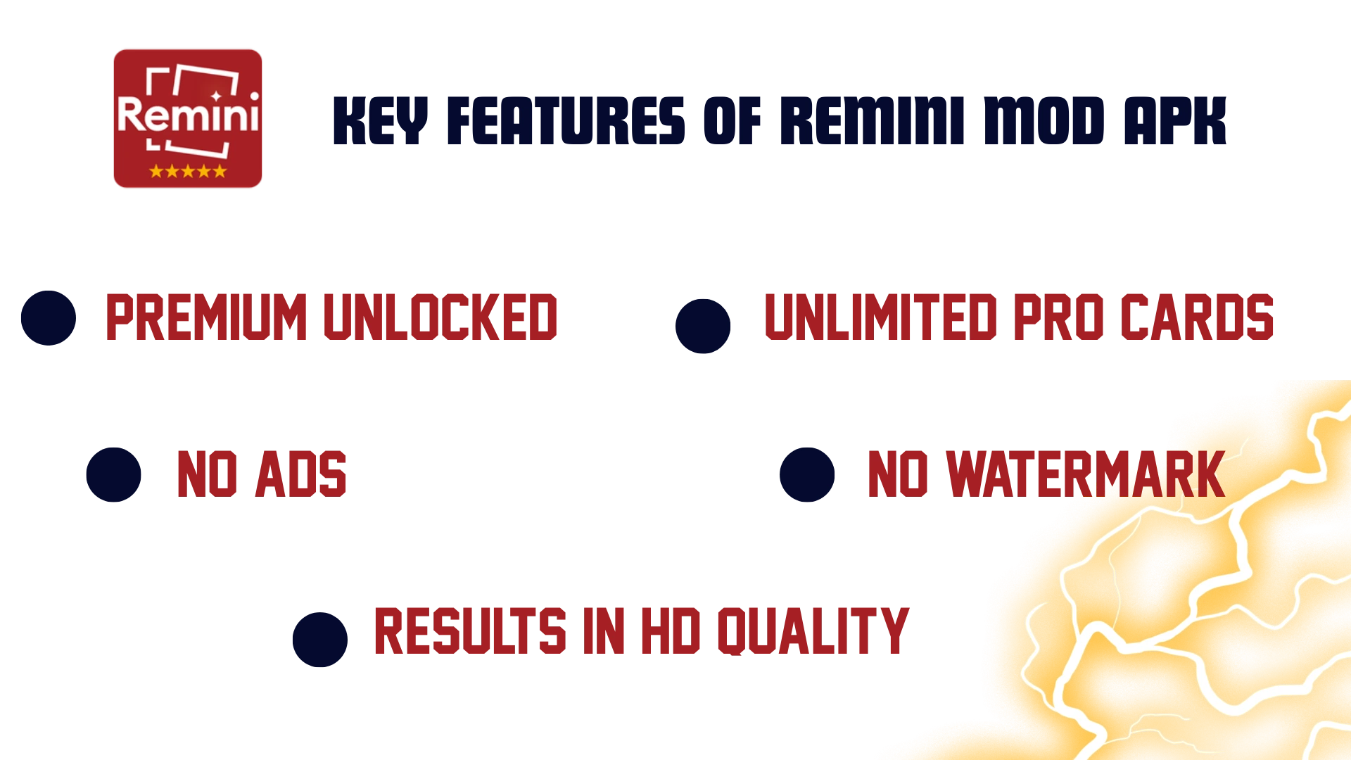 Infographic of the features of remini mod apk